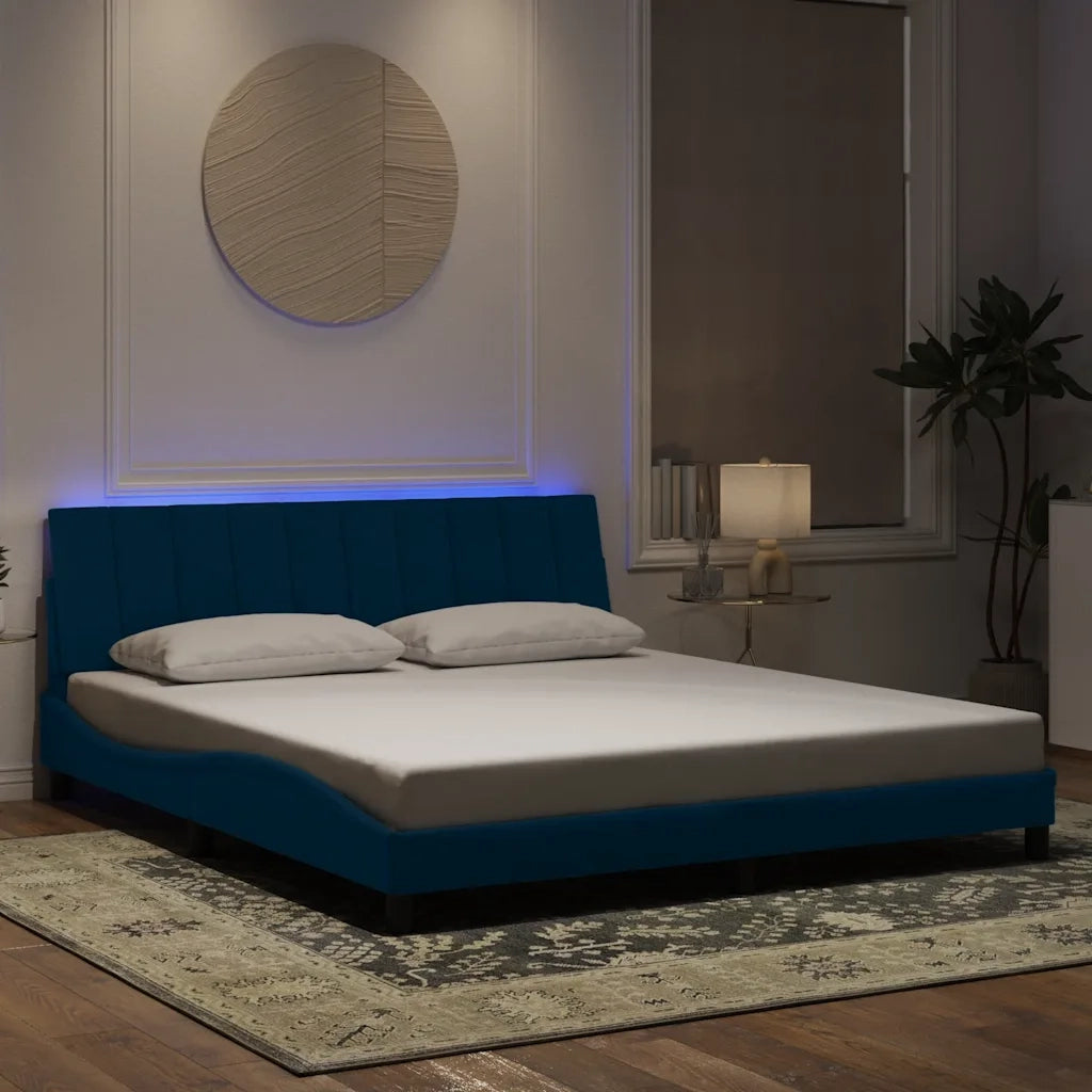 Giroletto con LED senza Materasso-Struttura Letto Hanko Blu 180x200 cm in Velluto