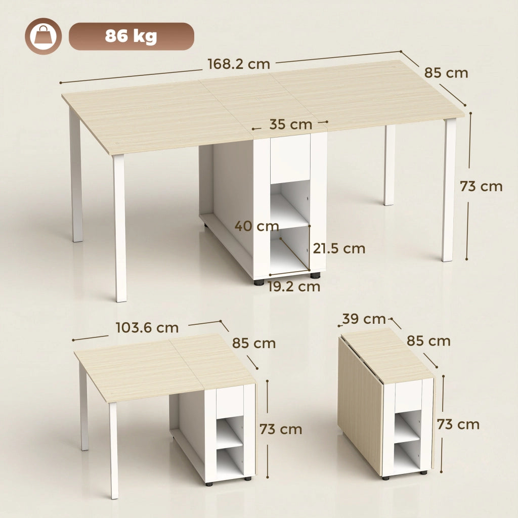 Tavolo Pieghevole per 6 Persone con Cassetti e Ripiani ¨C Minimal ¨C Legno