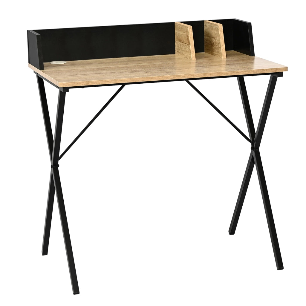 Scrivania Kappespoo con Bordo Rialzato 84 x 80 x 50 cm - Nero / Effetto Rovere [en.casa]