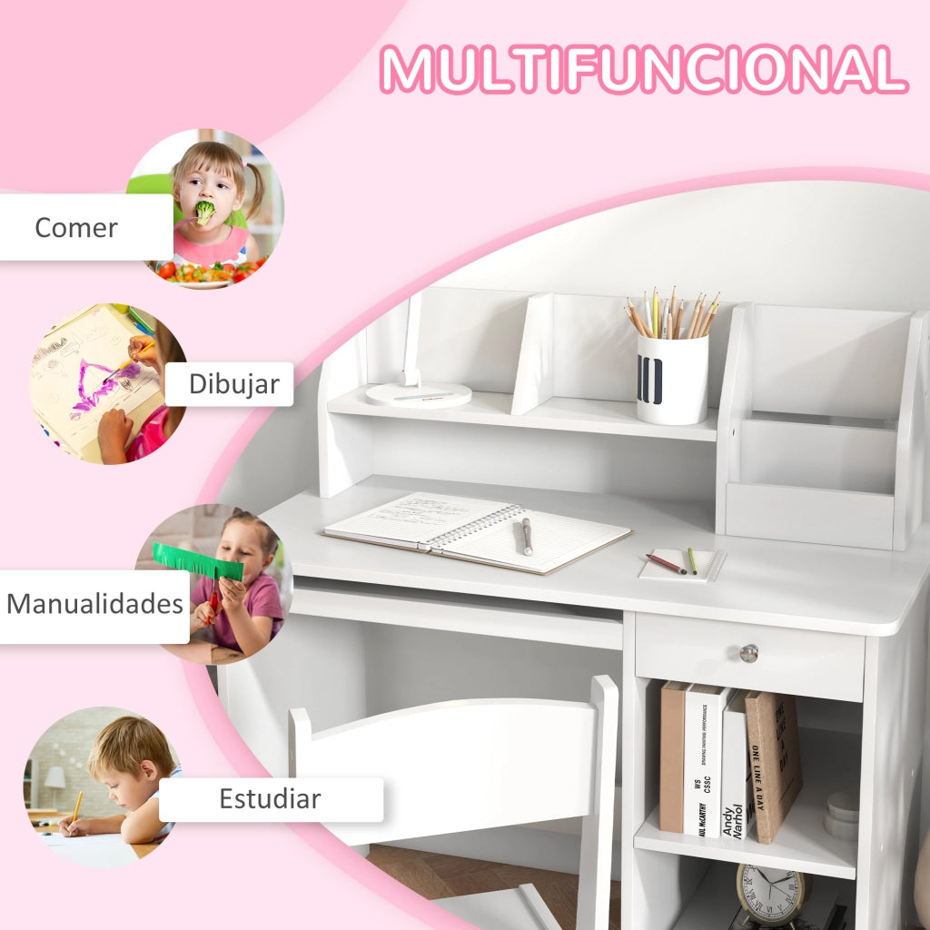 Scrivania per Bambini con Cassetto e Sedia ¨C zephmum ¨C Bianco 90x45x90 cm