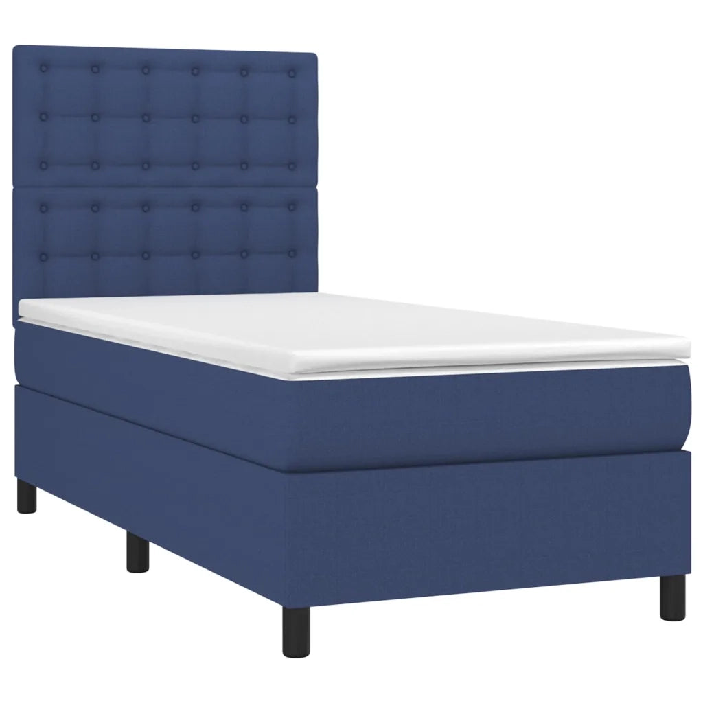 Letto singolo | Letto per adulti | Giroletto a Molle con Materasso Blu 90x190 cm in Tessuto