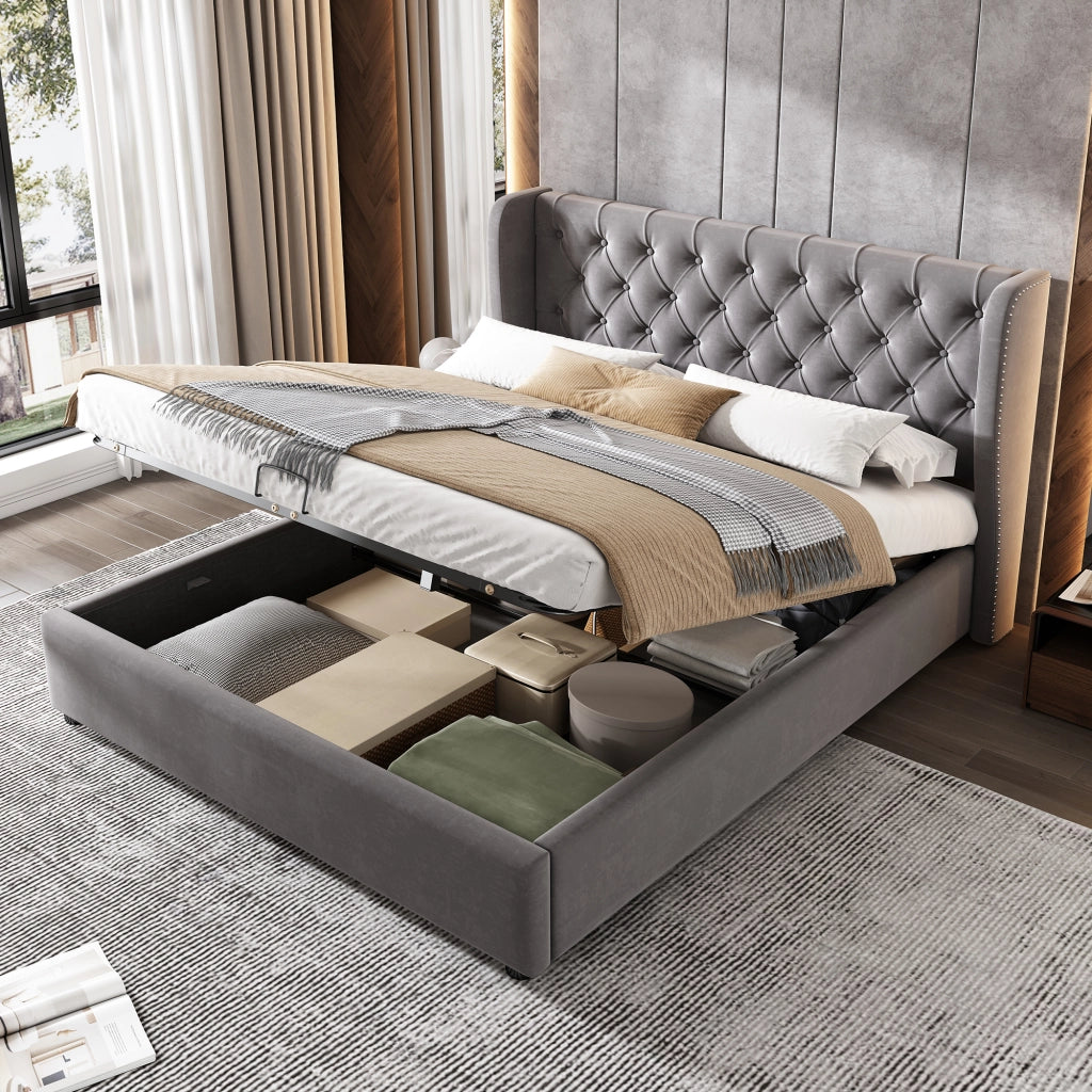 LETTO Contenitore 197x146x99 cm Velluto Grigio