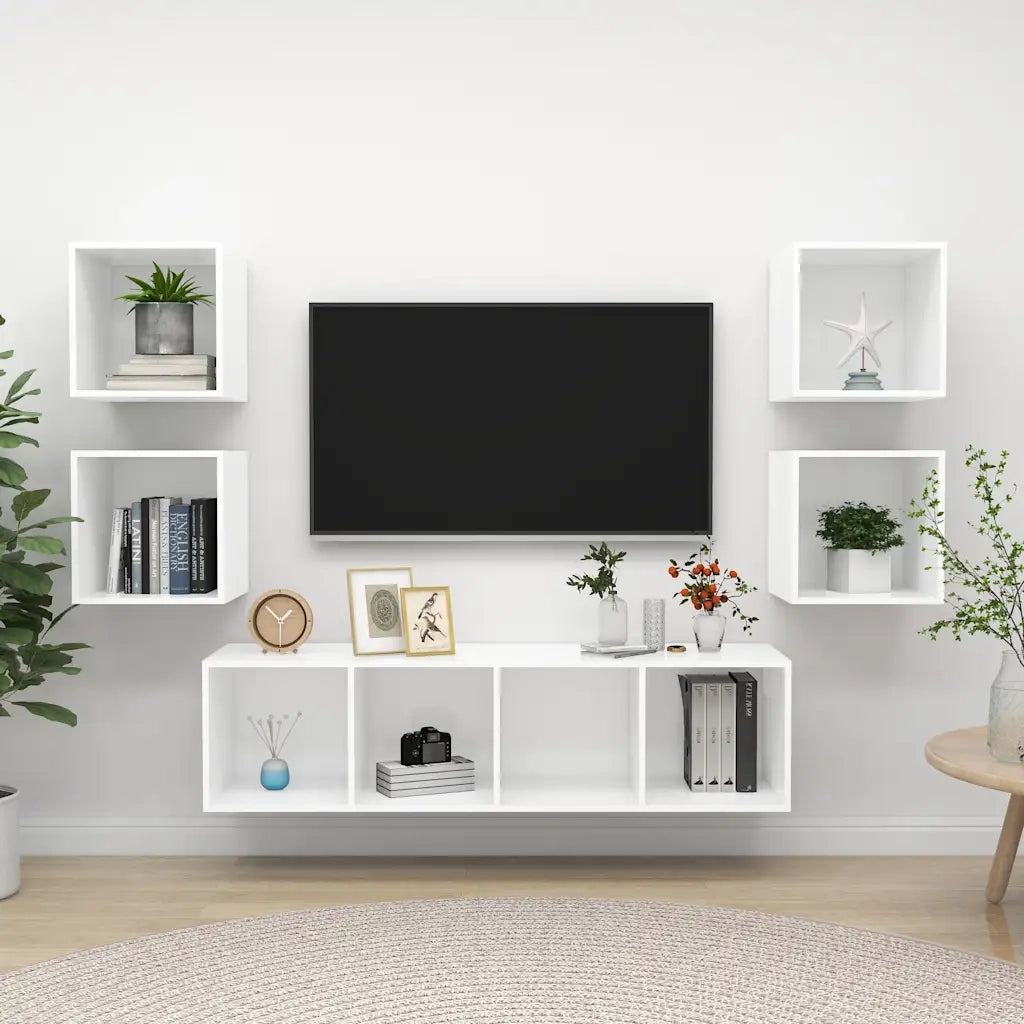Set Mobili Porta TV 5 pz | Armadietto TV | Mobile Porta TV Bianco in Legno Multistrato