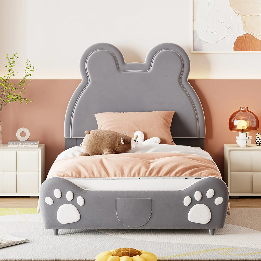 LETTO imbottito a forma di orso 90x200 cm grigio