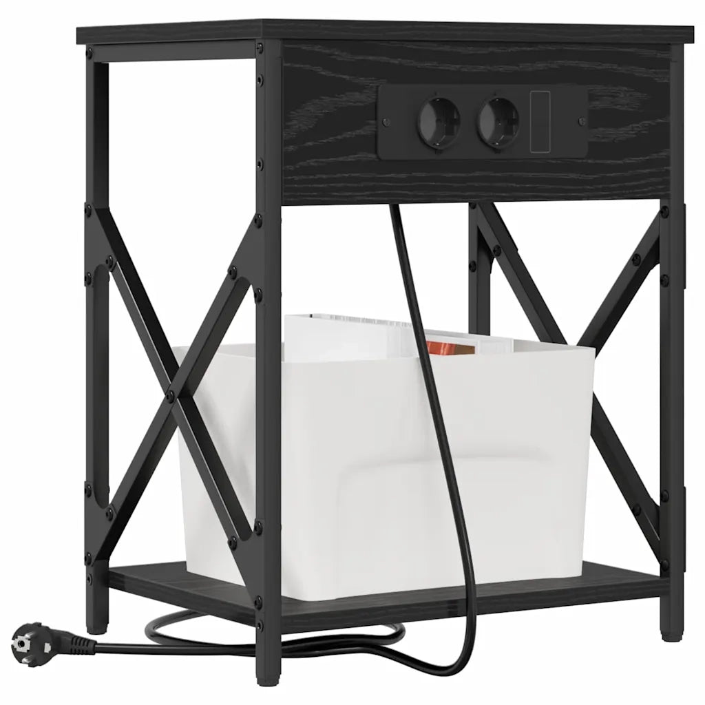 Comodino | Armadio da Notte | Mobiletto da notte Rovere Nero 41 x 31 x 51 cm Legno multistrato