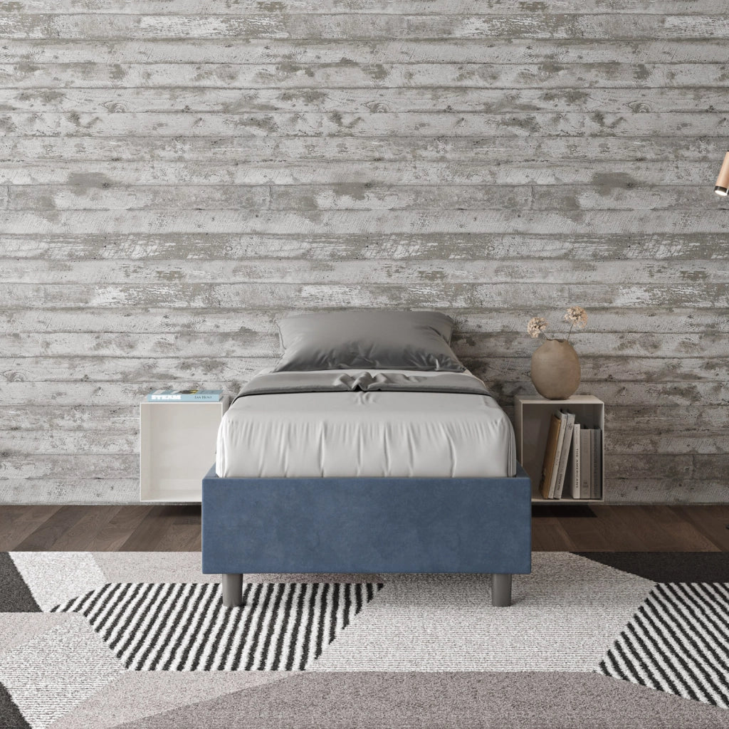 BS COM Letto singolo senza rete imbottito 90x210 microfibra blu