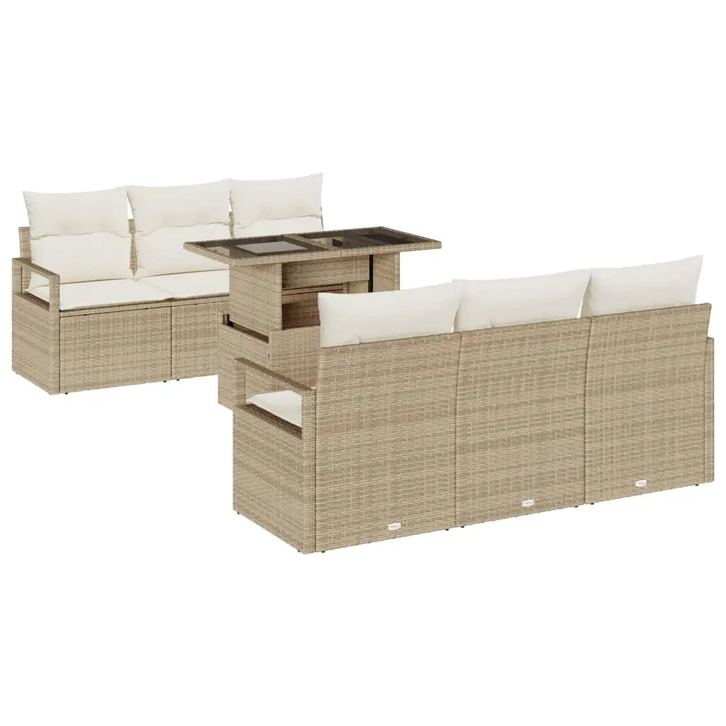 Set Divano da Giardino con cuscino 7 pcs Beige Poly Rattan