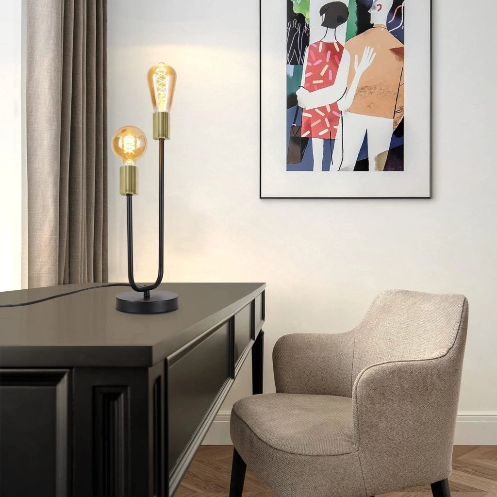 ZMH Lampada da tavolo vintage nera oro E27 per comodino