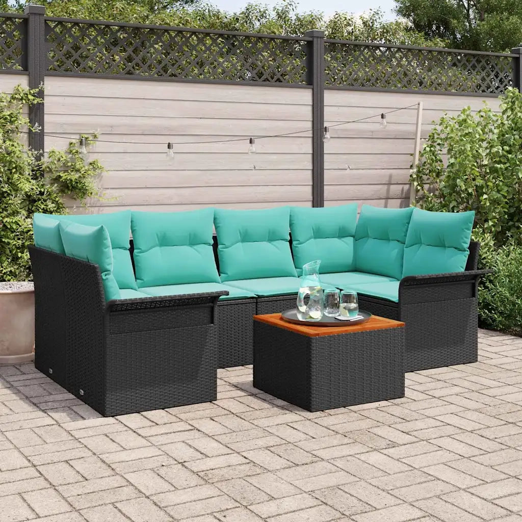 Set Divano da Giardino 7 pcs Nero e Turchese polyrattan 3355953