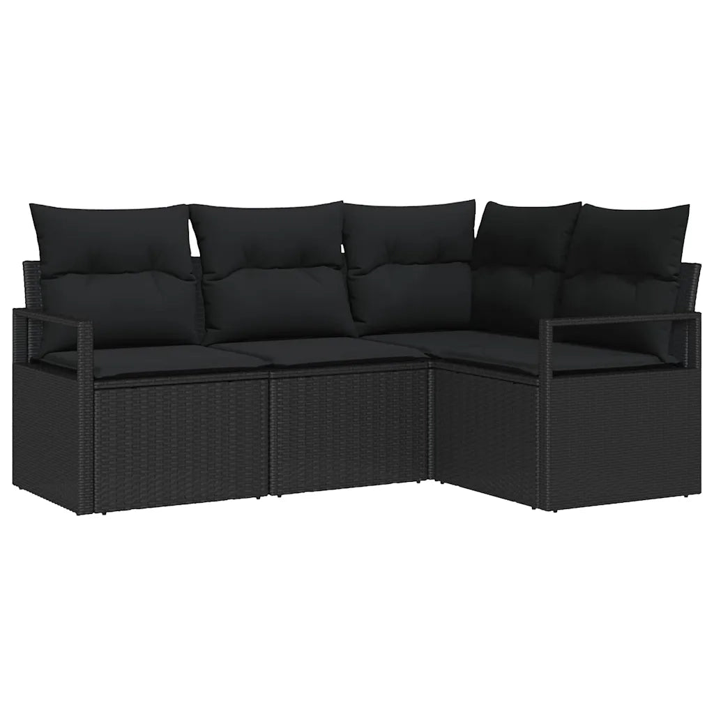 Set di divani con cuscino 4 pcs Nero polyrattan
