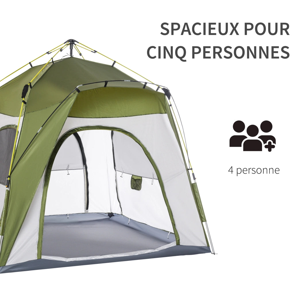 Tenda da campeggio pop-up 3 persone ¨C Xylo ¨C con 4 porte, 4 finestre e borsa per trasporto, verde e grigio