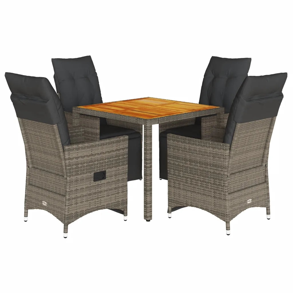 Set Bistrò da Giardino 5 pz con Cuscini in Polyrattan Grigio