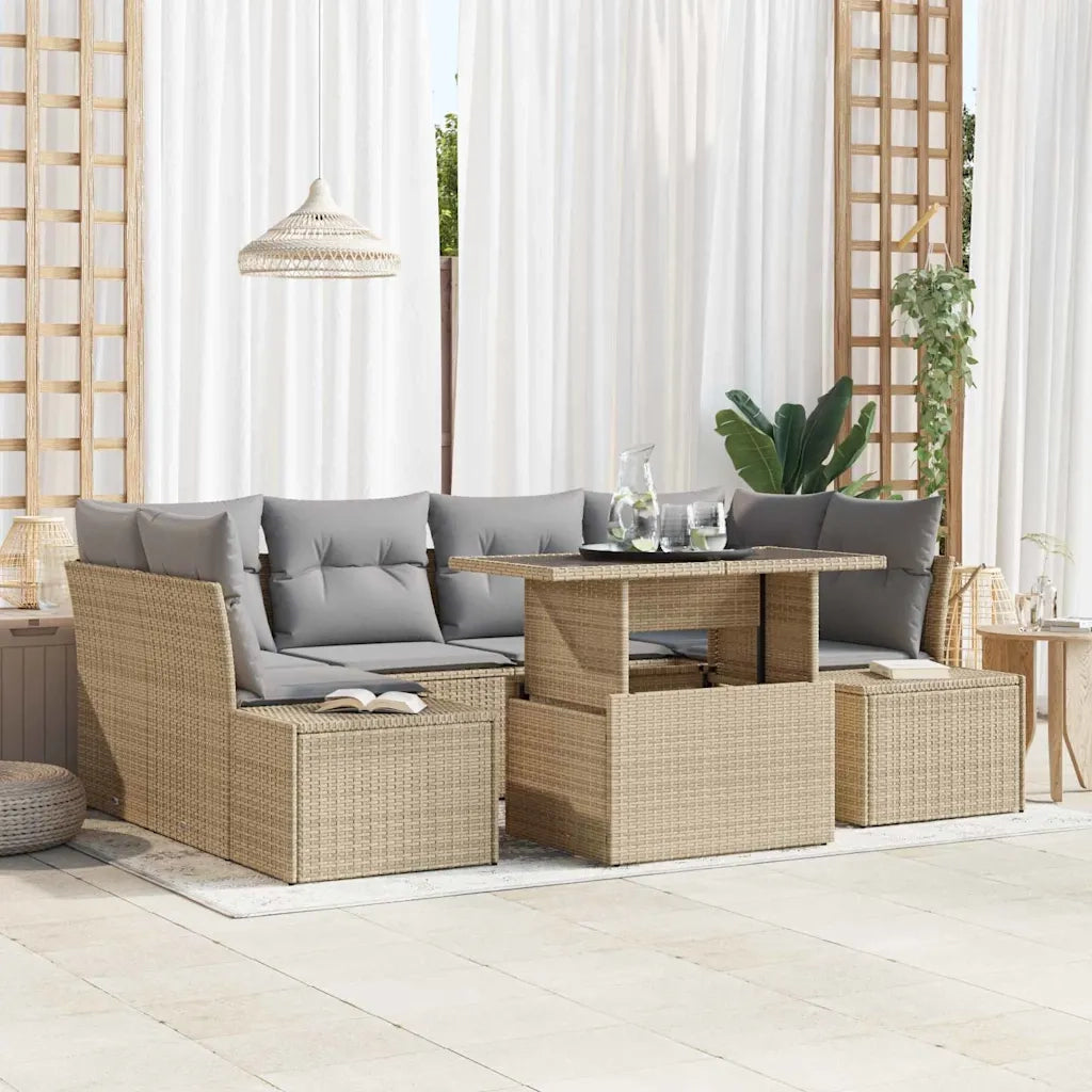 Set di divani 7 pcs Beige e Grigio Chiaro polyrattan 3349116