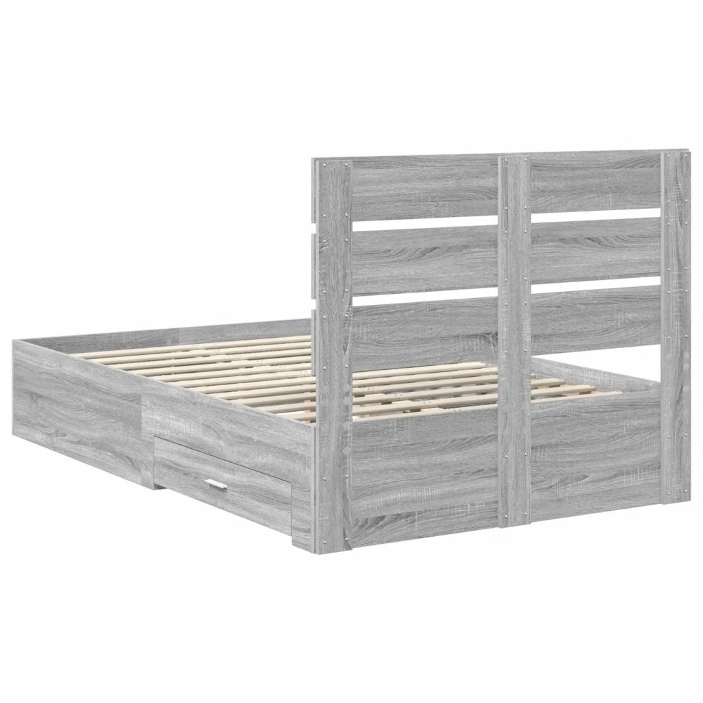 Struttura del letto con cassetto-Giroletto con contenitore-Rete del Letto Grigio Sonoma 135 x 190 cm