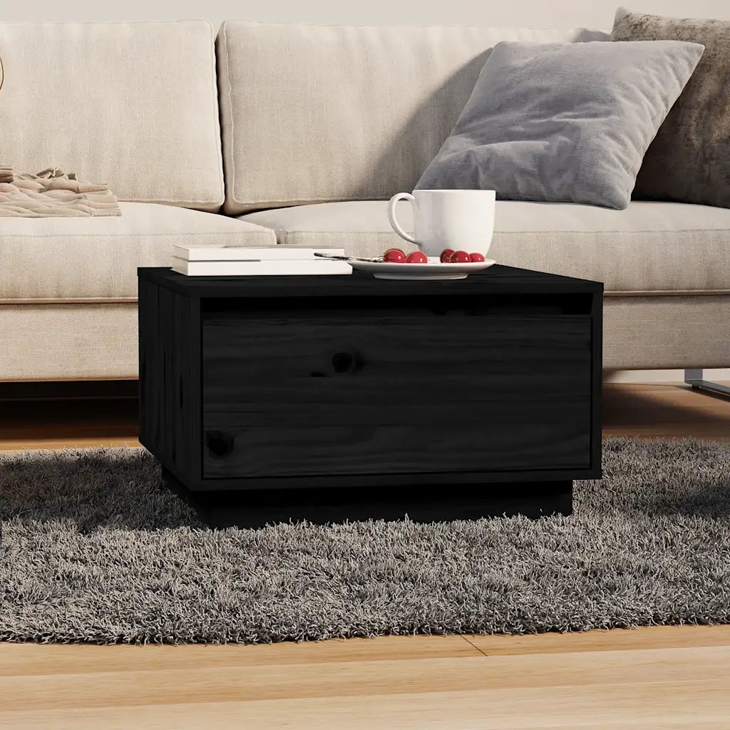 Tavolino da Salotto-Tavolino da soggiorno-Tavolo Nero 55x56x32 cm in Legno Massello di Pino
