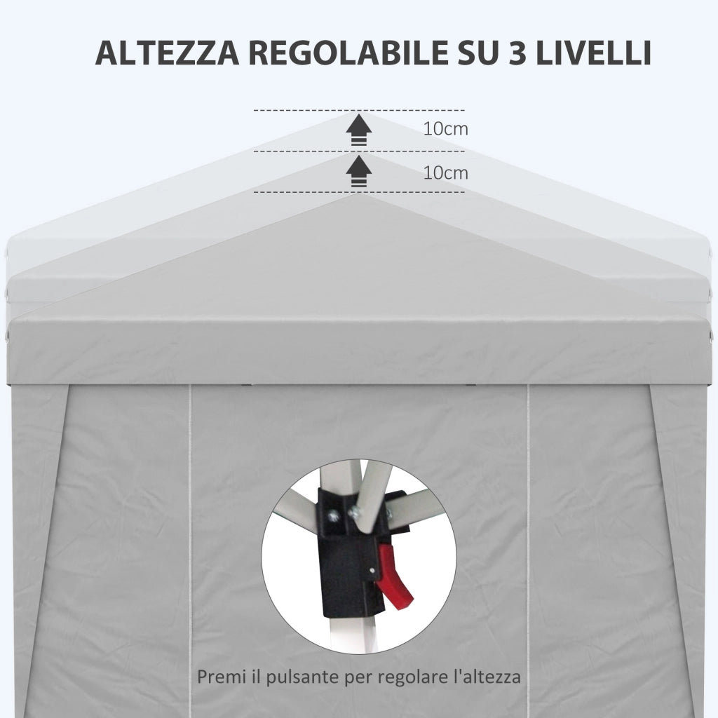 Gazebo 3x3 m Pieghevole ad Altezza Regolabile con Finestrelle, in Acciaio e Tessuto Oxford Grigio Chiaro