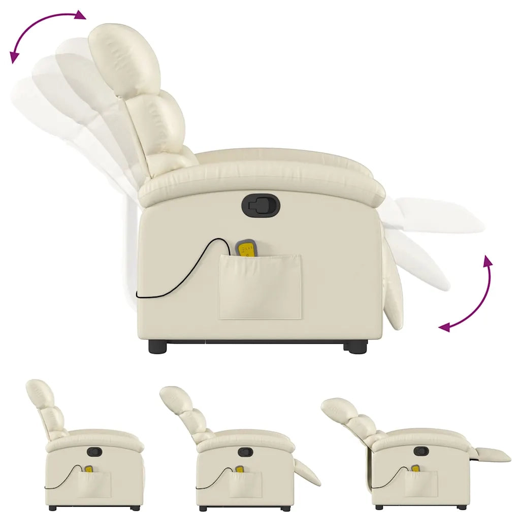 Poltrona | Sedia Relax Alzapersona Reclinabile Massaggio Crema Similpelle