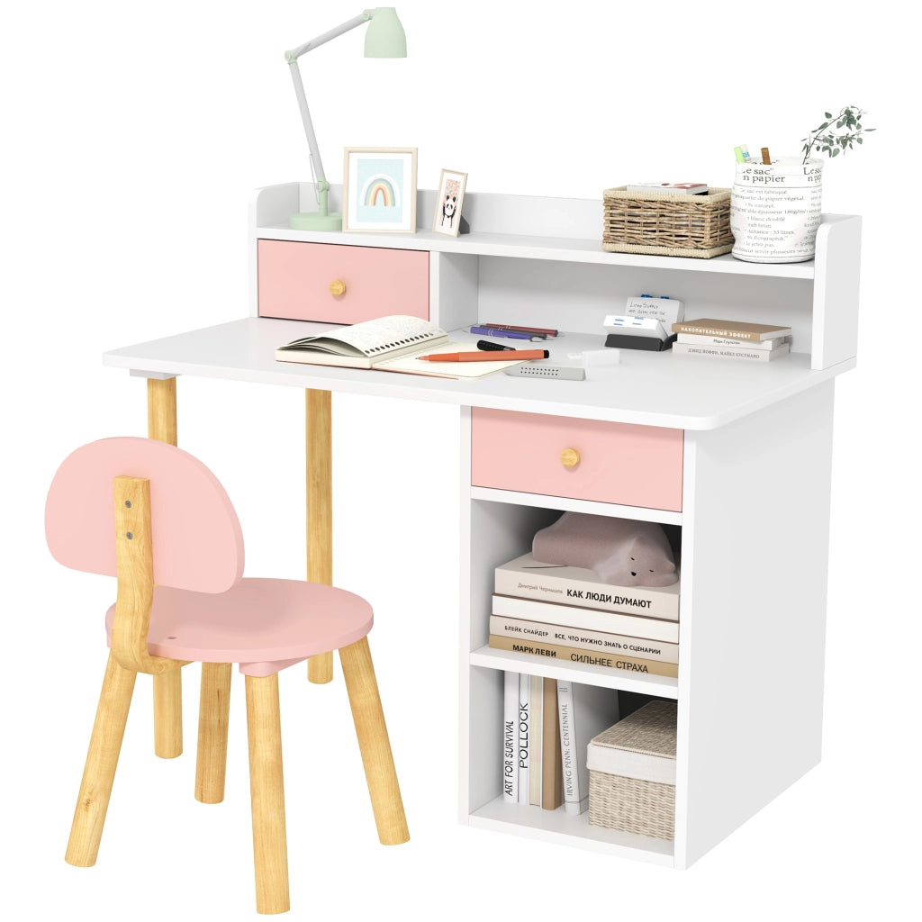 Scrivania per Bambini con Cassetti e Scaffale ¨C Minimal ¨C Rosa e Bianco