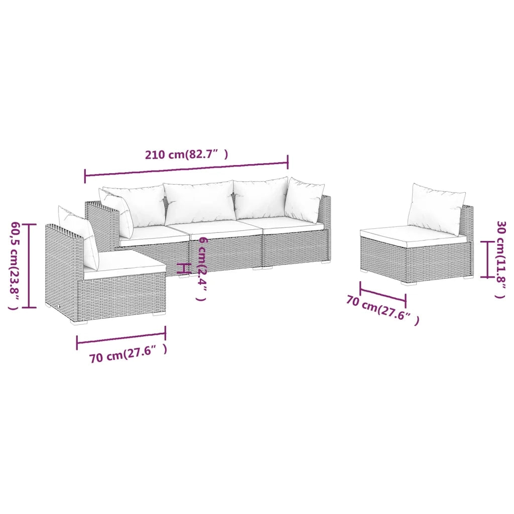 Set Divani da Giardino 5 pz con Cuscini in Polyrattan Marrone 3102187