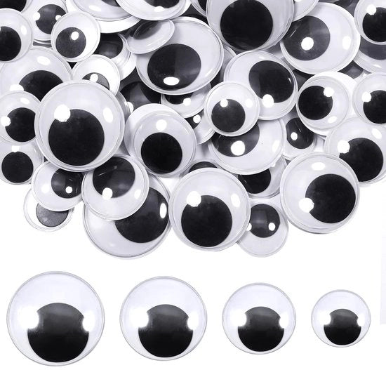 Occhi a Goccia Autoadesivi - 100 Pezzi - Orecchie Sfere 25/30/35/40 mm - Plastica - Scrapbooking/Progetti di Fai da Te - Decorazione Creativa DIY - Occhi da Incollare per Fai da Te
