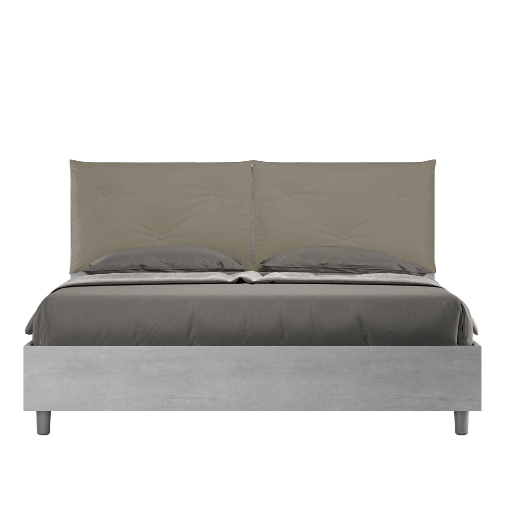 BS COM Letto matrimoniale senza rete 160x200 Cemento cuscini similpelle cappuccino