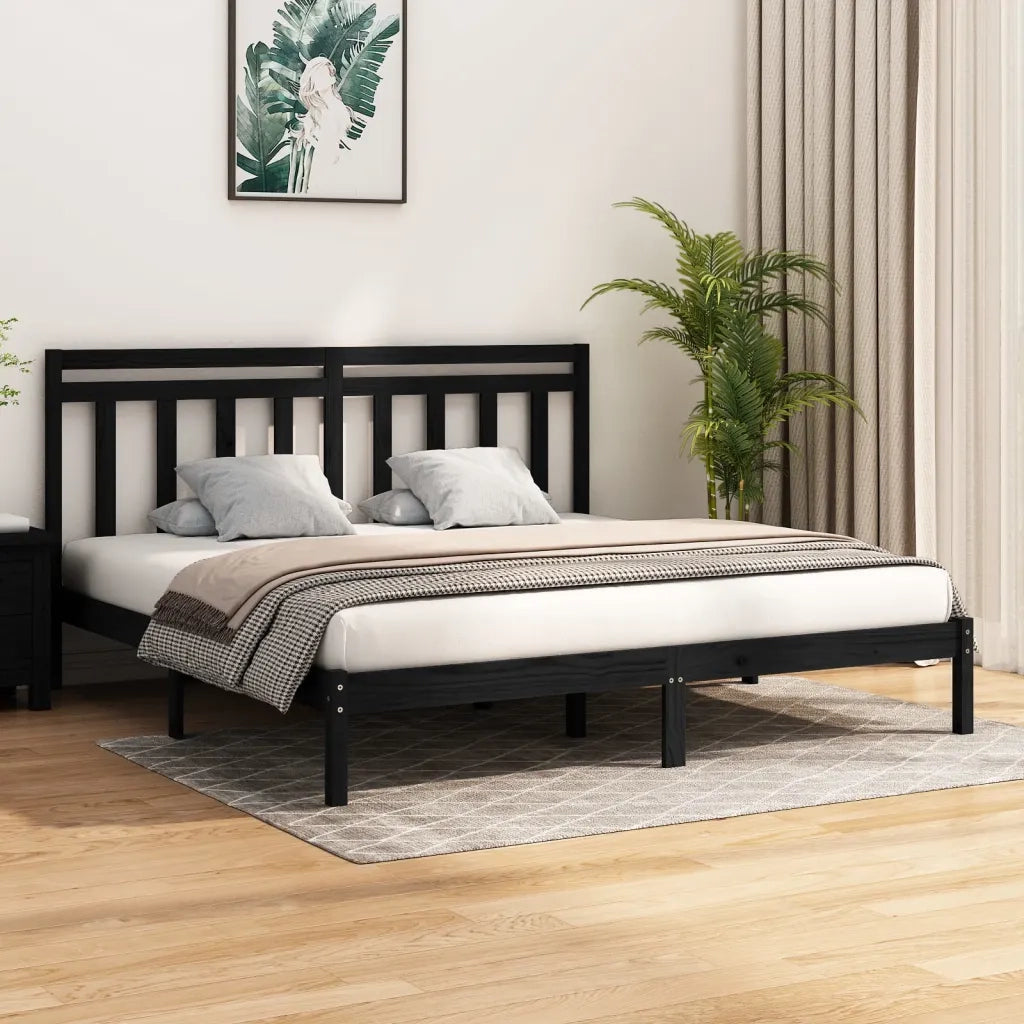 Giroletto-Struttura Letto Nero in Legno Massello 200x200 cm 150703