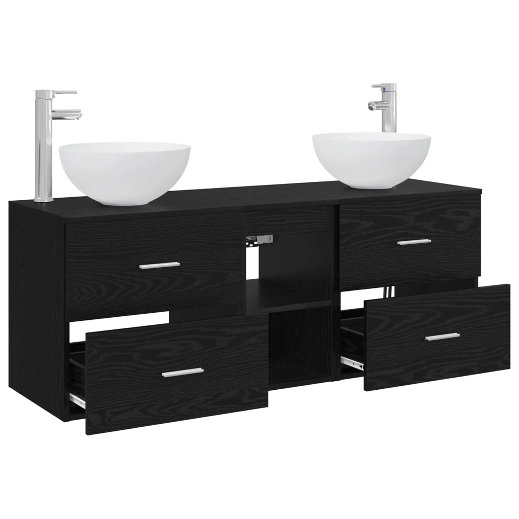 Set di Armadi da Bagno 3 pz Rovere Nero 49,5 x 35 x 63 cm 3405788