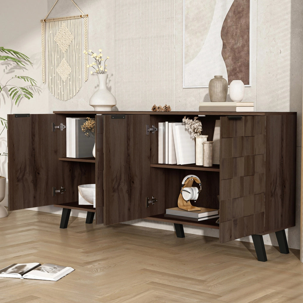 Sideboard a 4 ante 160;5 x 35;5 x 78 cm in legno scuro; con ripiani regolabili