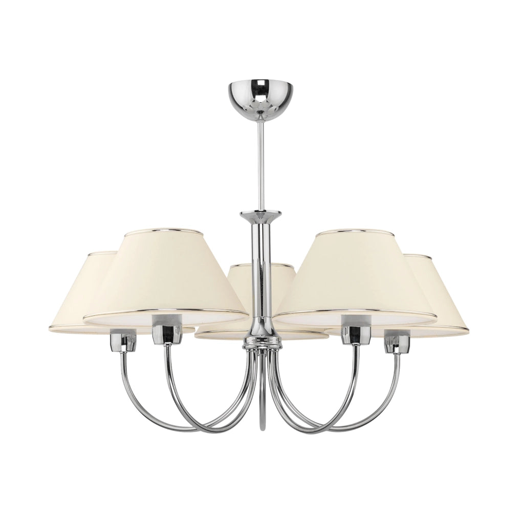 Lampadario 5 luci cromato paralumi ecru E27 Begamo