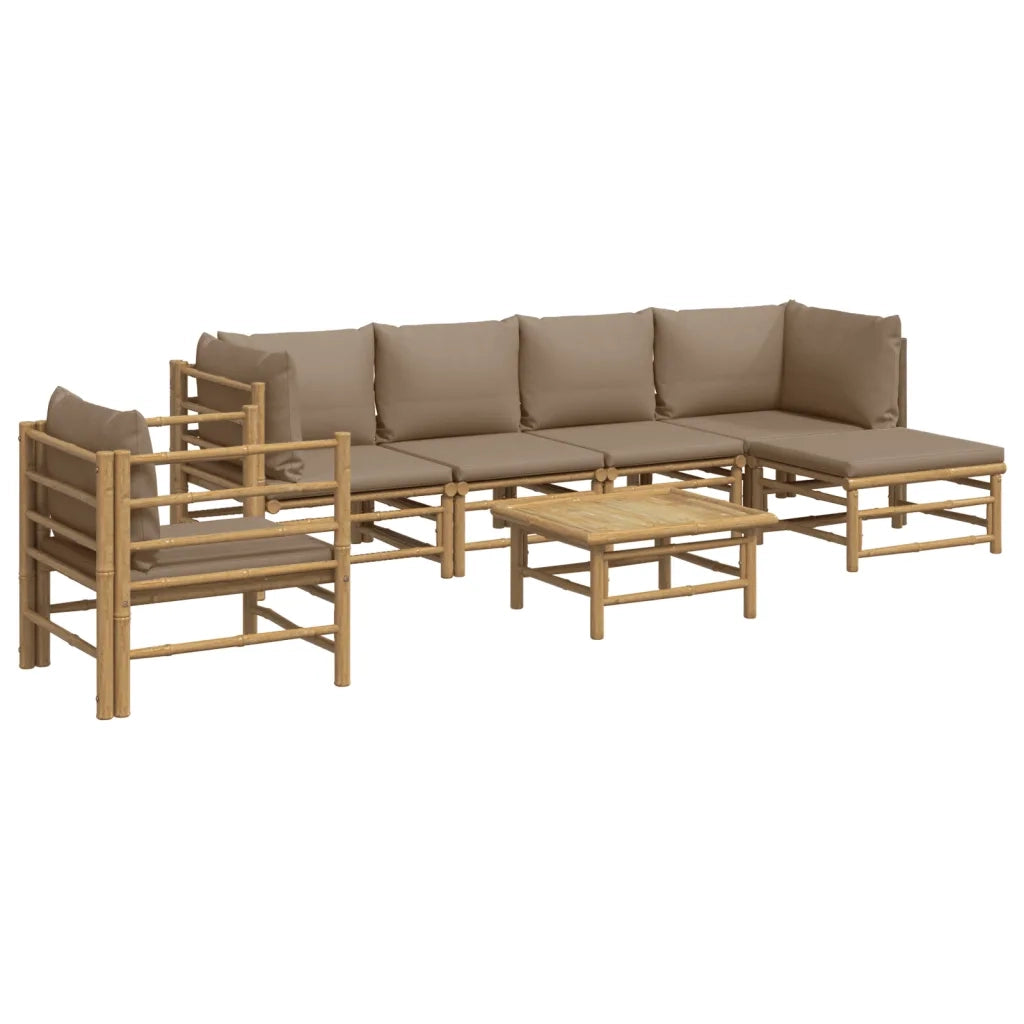 Set Salotto da Giardino 7pz con Cuscini Tortora Bambù 3155117