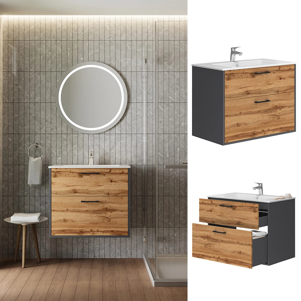 Vicco Set di mobili da bagno Antracite/quercia dorata 80 x 61.5 cm con lavabo