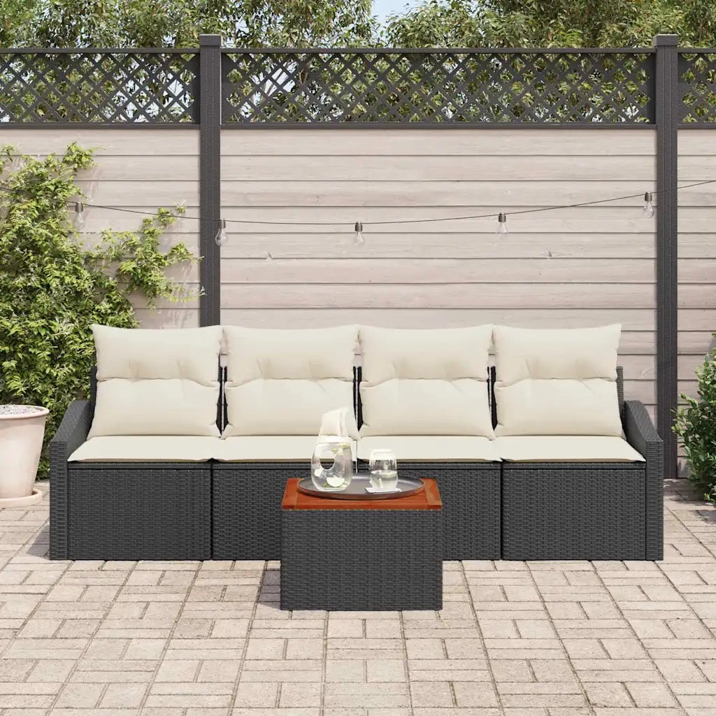 Set Divano da Giardino con cuscino 5 pcs Nero polyrattan 3347761
