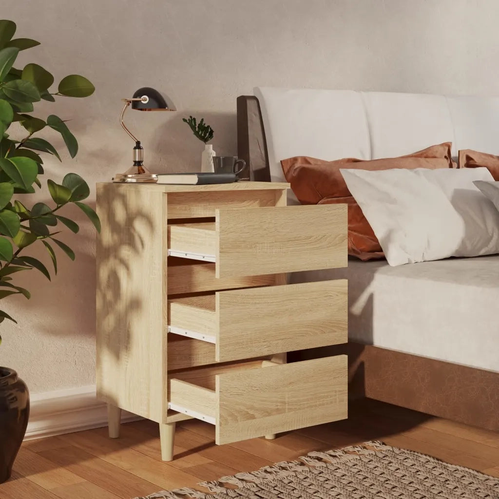 Comodino con Gambe in Legno Massello Rovere Sonoma 40x35x69 cm 805893