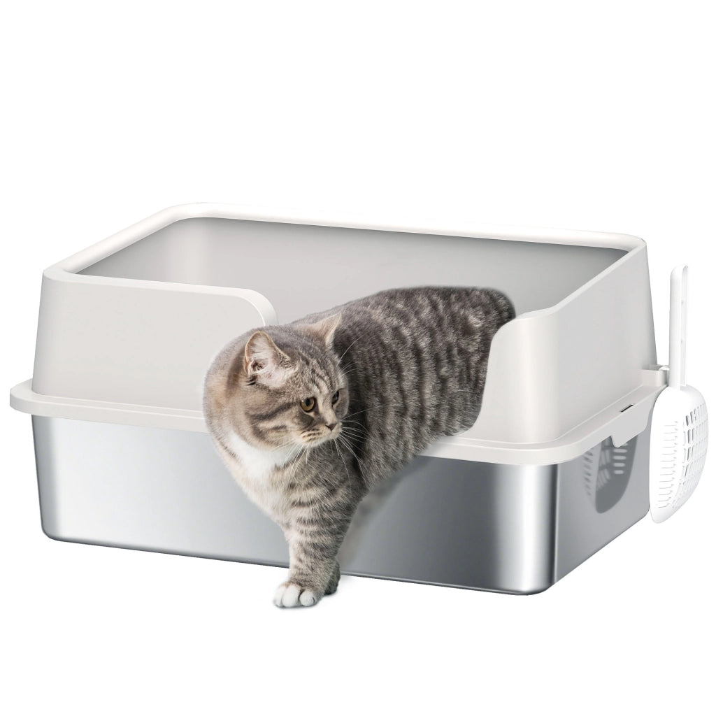 Lettiera per Gatti con Vassoio ¨C Minimal ¨C Acciaio Inox, Grigio, 60x40x28 cm