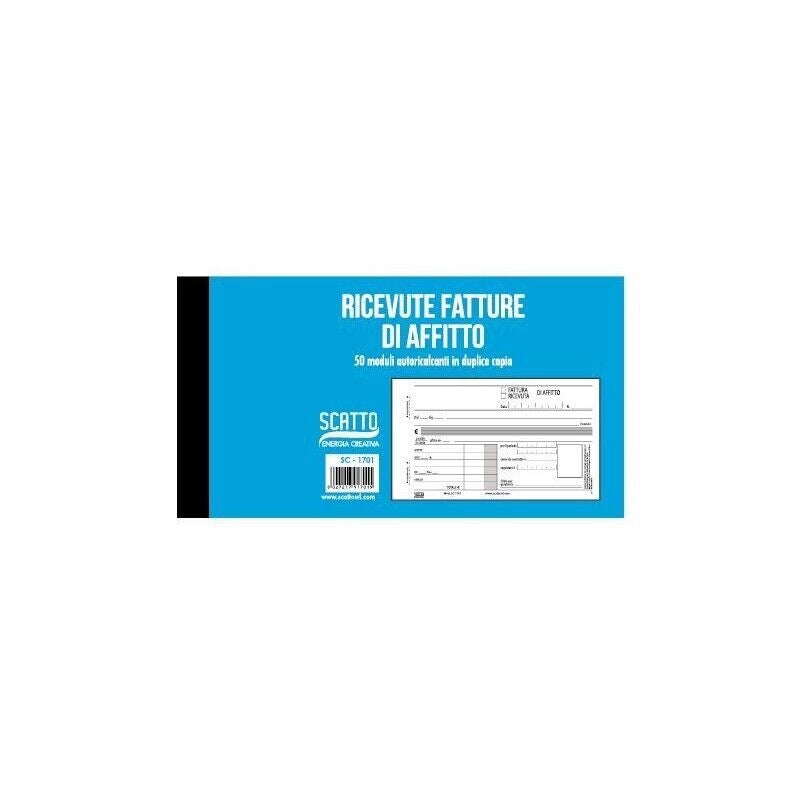 BLOCCO RICEVUTE DI AFFITTO 50 MODULI AUTOCALCANTI 2 COPIE