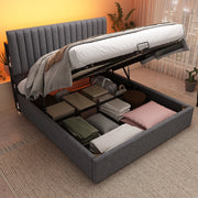 LETTO Contenitore 140x200 cm Grigio in Lino con LED, USB e Type C
