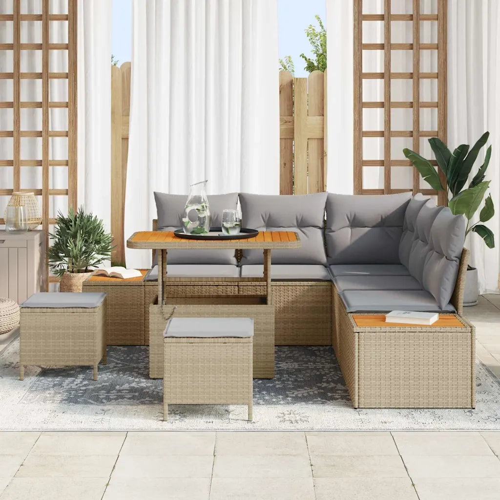 Set Divano da Giardino con cuscino 8 pcs Beige Poly Rattan 3364867