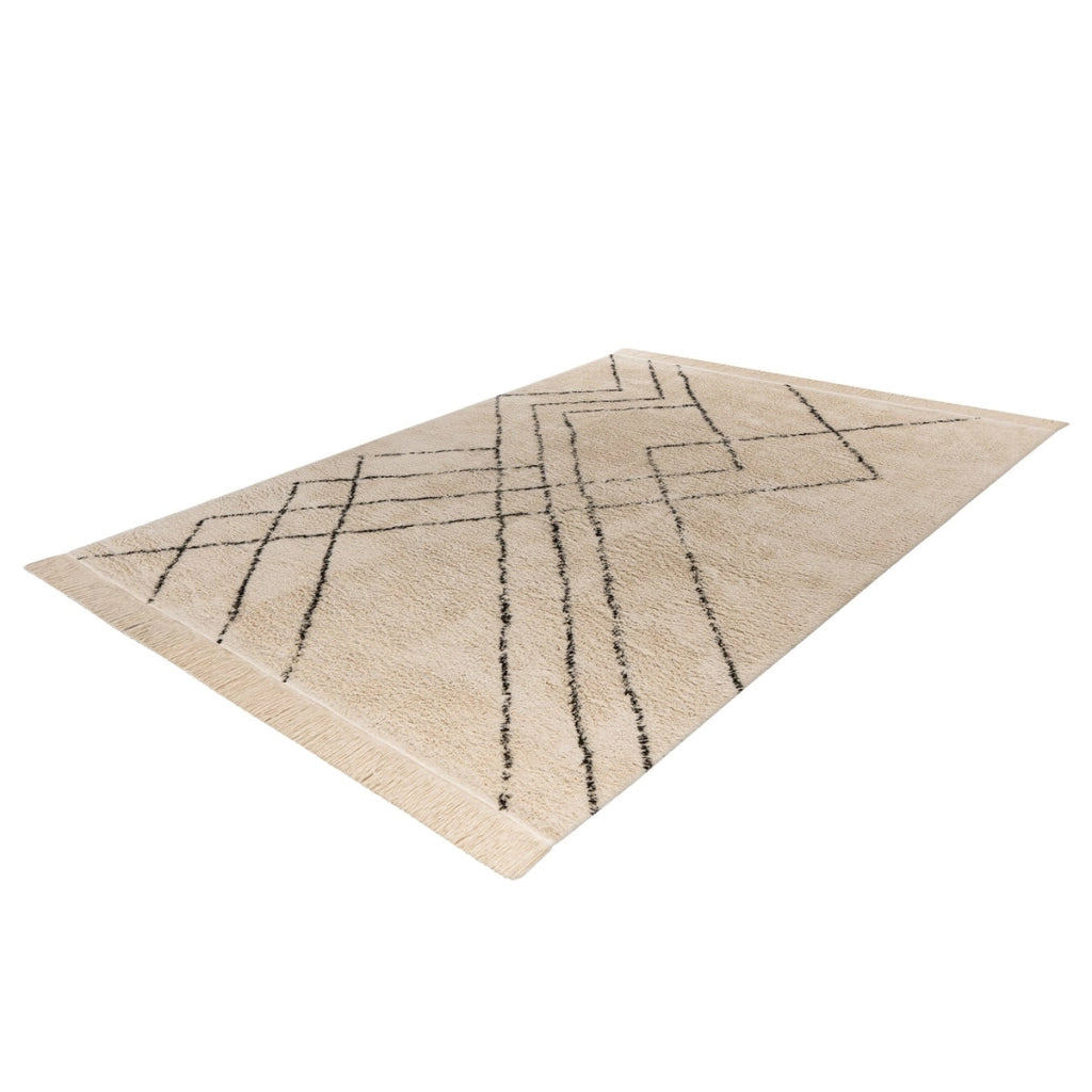 Tappeto Mylen in cotone crema e nero con frange
