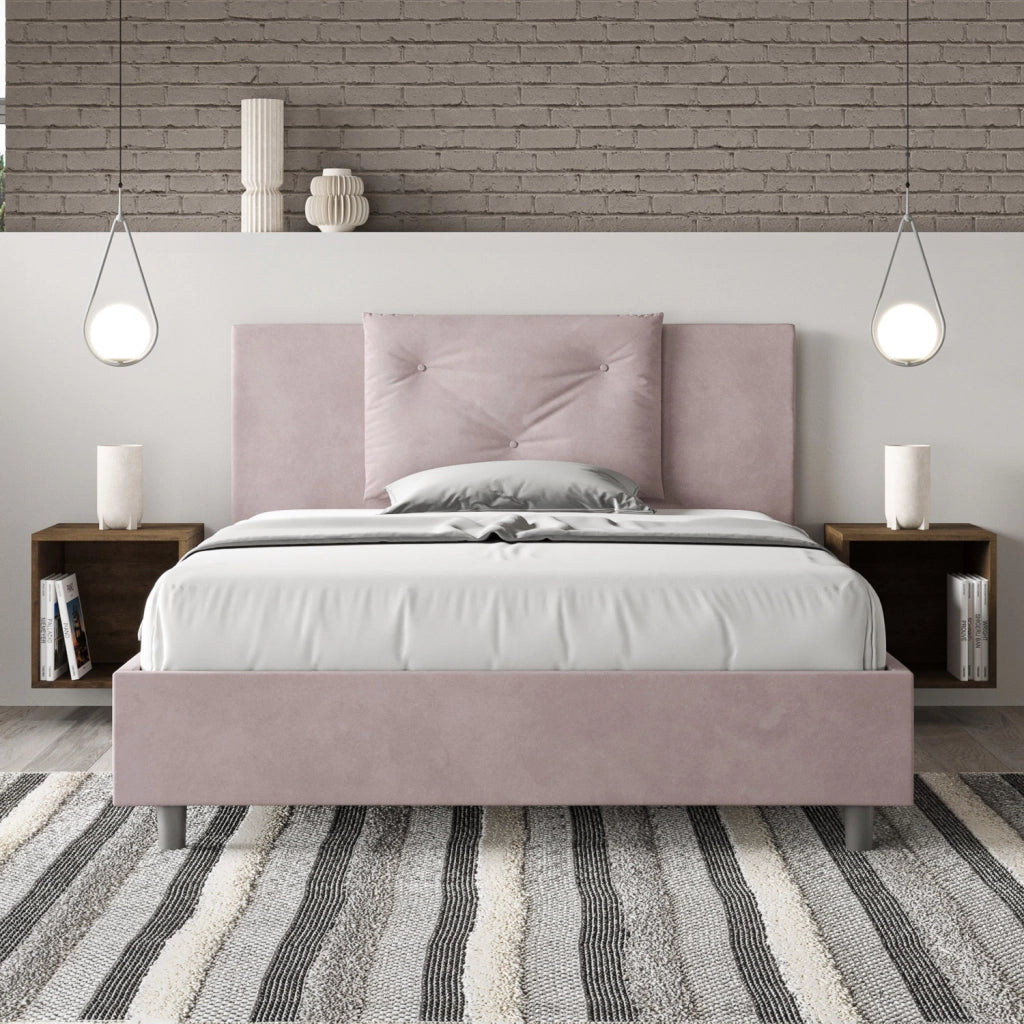 BS COM Letto una piazza e mezza contenitore imbottito 130x210 microfibra glicine