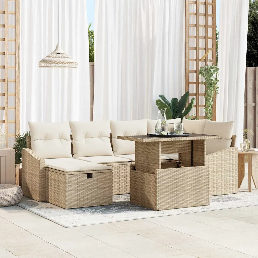 Set Divano da Giardino con cuscino 7 pcs Beige polyrattan