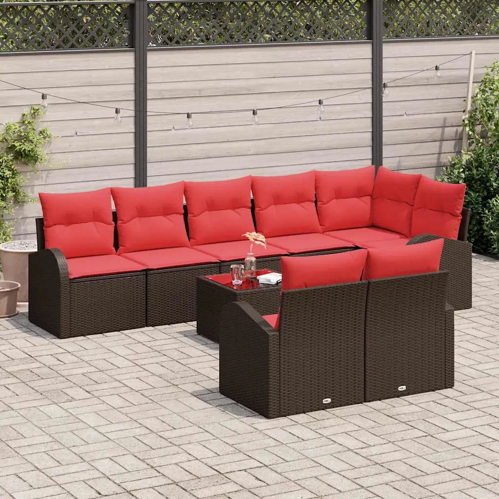 Set Divano da Giardino 9 pcs Marrone e Rosso polyrattan 3354773
