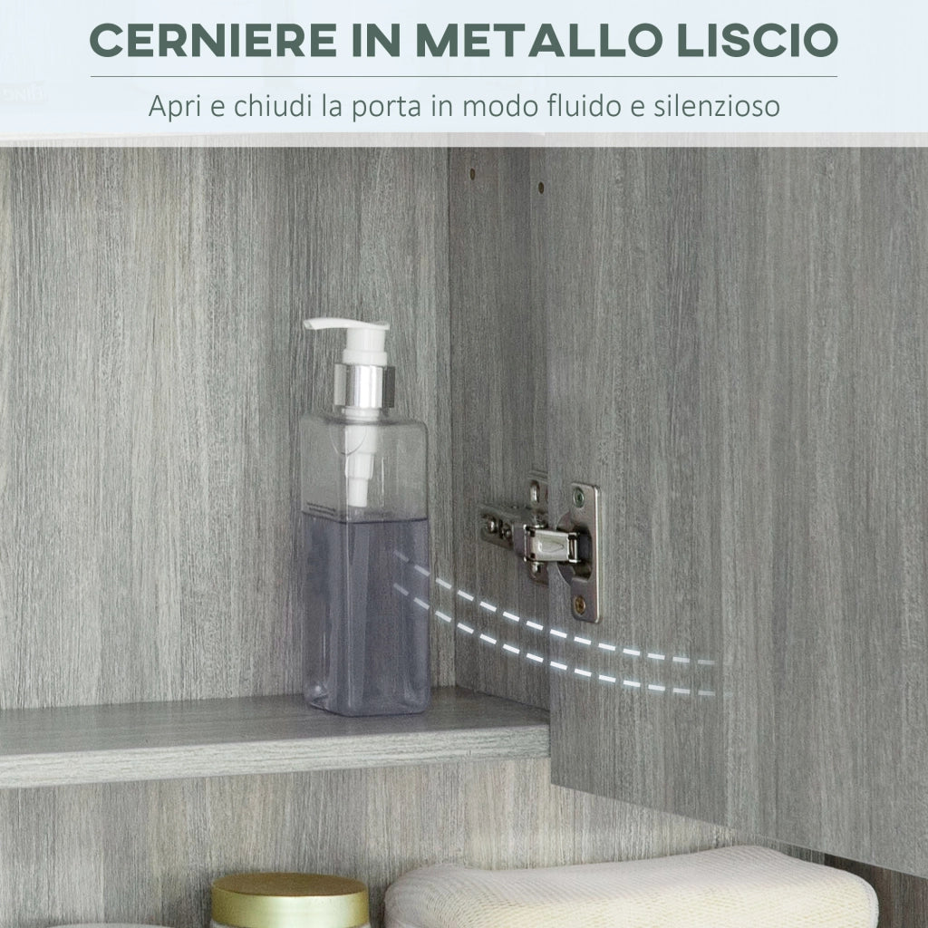 Armadio con specchio e ripiani ¨C Minimal ¨C Grigio, legno, vetro, 90x15x75 cm