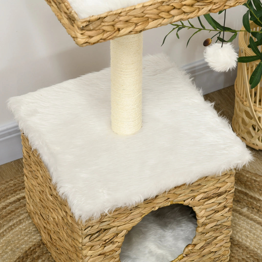 Tiragraffi per gatti 2 livelli ¨C Xylo ¨C giacinto d'acqua naturale con nicchia e piattaforma