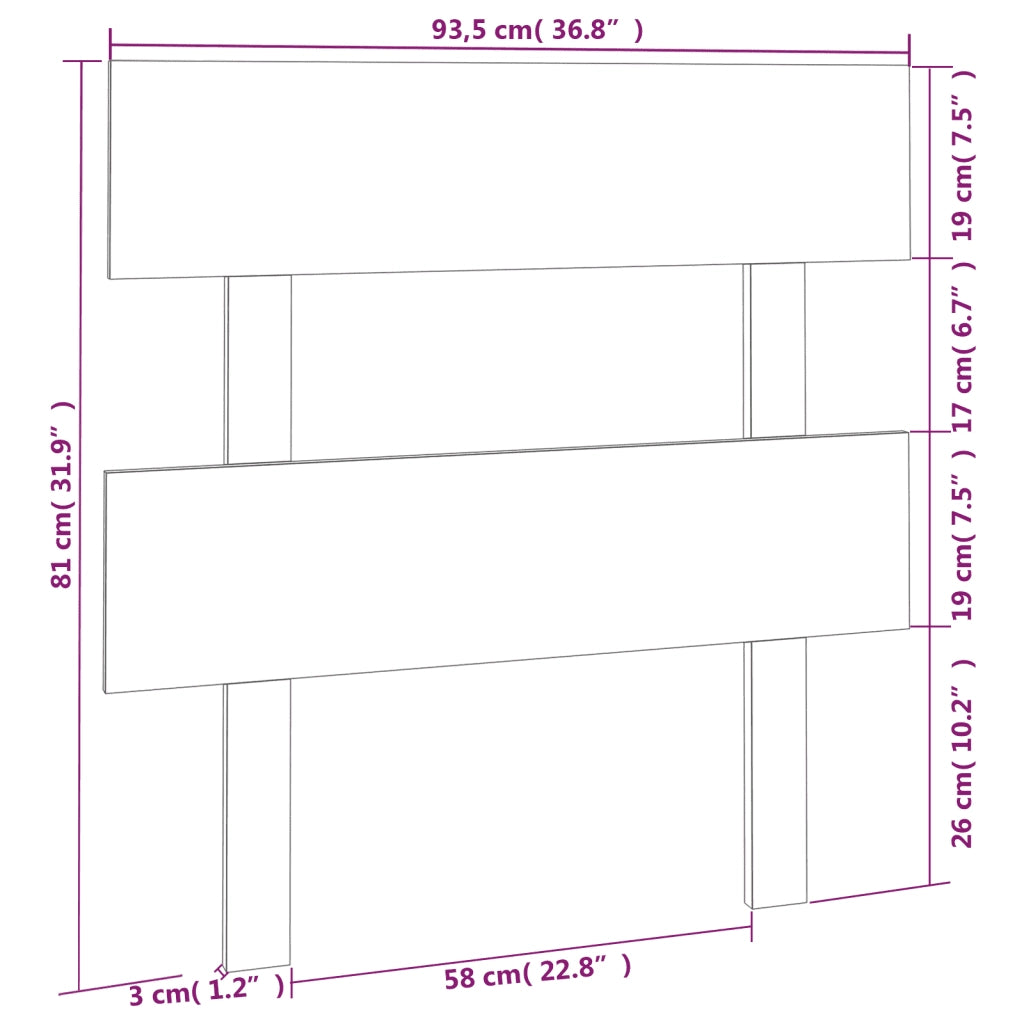 Testiera | Testata per Letto Nera 93,5x3x81cm in Legno Massello di Pino
