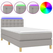 Letto singolo | Letto per adulti | Letto a Molle Materasso e LED Grigio Chiaro 90x190 cm Tessuto