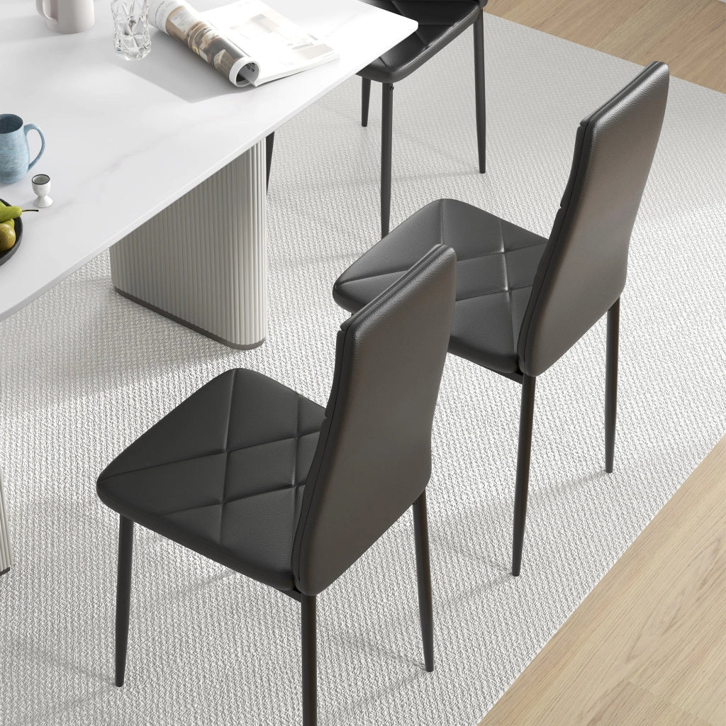 Set 2 Sedie 41x50x97 cm con Schienale Alto in Finta Pelle e Acciaio Nero