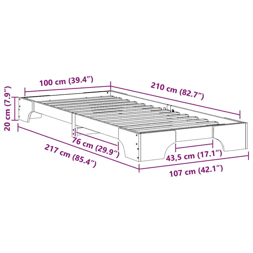 Letto singolo | Letto per adulti | Struttura del letto Bianco 100 x 210 cm Pino massello