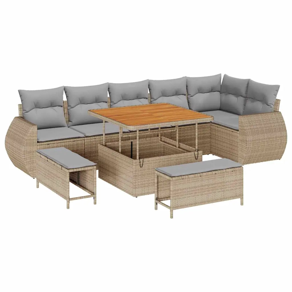 Set Divano da Giardino con cuscino 9 pcs beige e grigio chiaro 3363837
