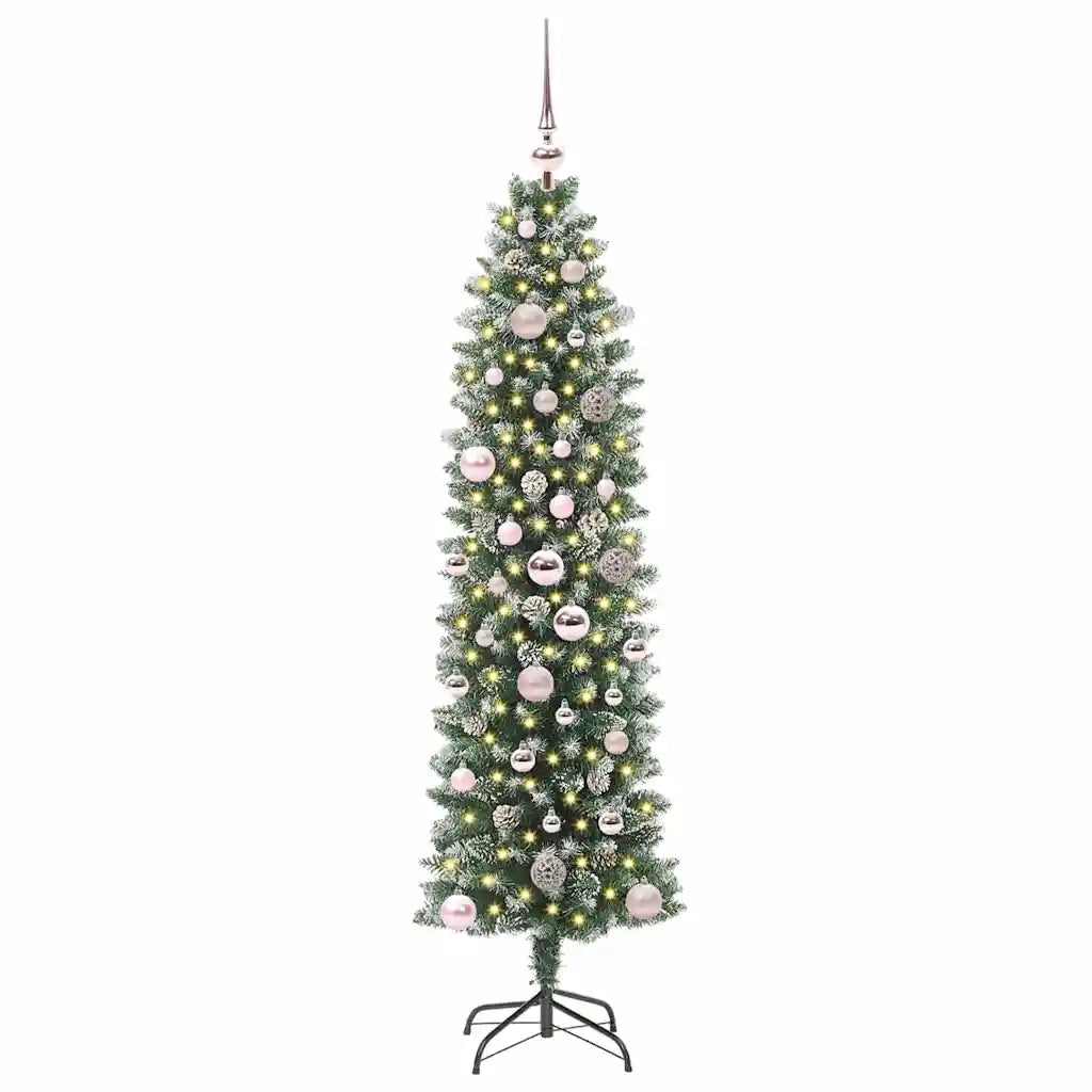 Albero di Natale Artificiale Sottile Verde e Bianco 150 cm 3395283