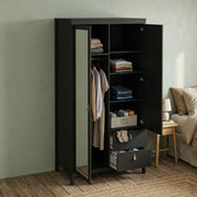 Guardaroba 2 ante Lagertha, Mobile camera da letto, Cabina armadio portabiti, Armadio appendiabiti, 102x58 h199 cm, Nero